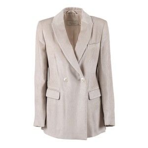 Peserico Double-Breasted Tailored Jacket With Ribbed Texture - NWT